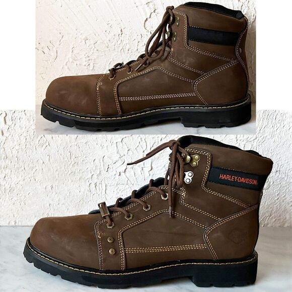 Harley-Davidson Keating Brown Leather Motorcycle Work Boots D93378 - Mens 11.5